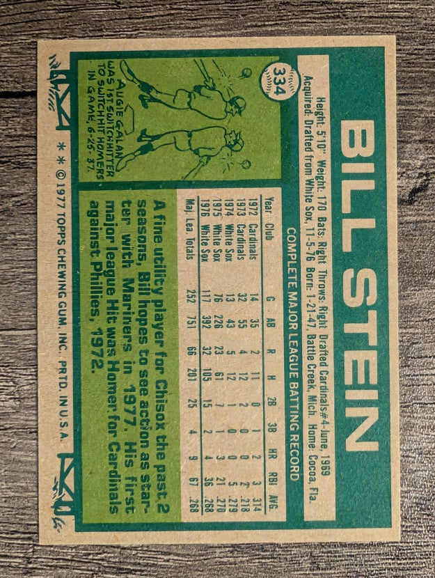 1977 Topps #334 Bill Stein (EXMT)