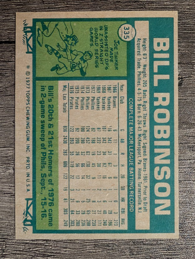 1977 Topps #335 Bill Robinson (EXMT)