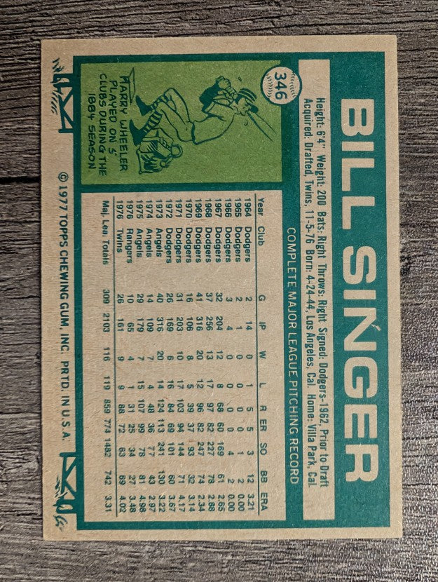 1977 Topps #346 Bill Singer (NM)