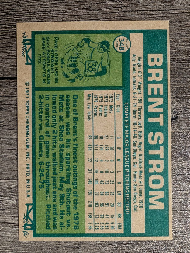 1977 Topps #348 Brent Strom (EXMT)