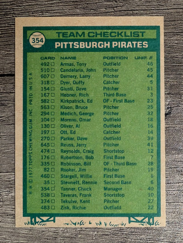 1977 Topps #354 Pittsburgh Pirates CL/Chuck Tanner MG (EXMT)