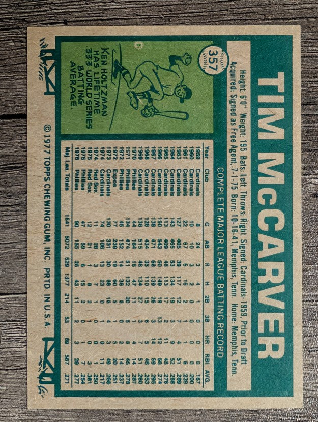 1977 Topps #357 Tim McCarver (NMMT)