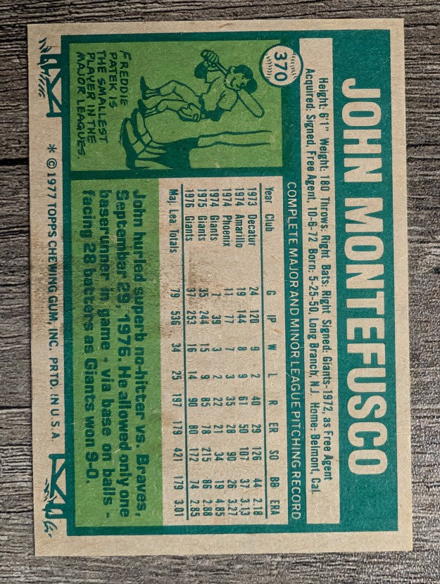 1977 Topps #370 John Montefusco (VGEX)