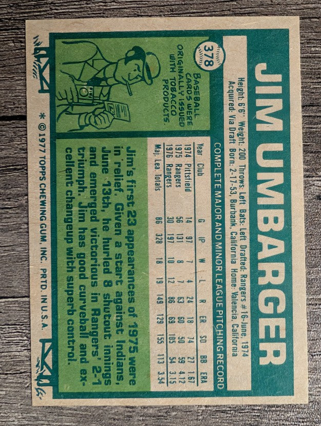 1977 Topps #378 Jim Umbarger (EXMT)