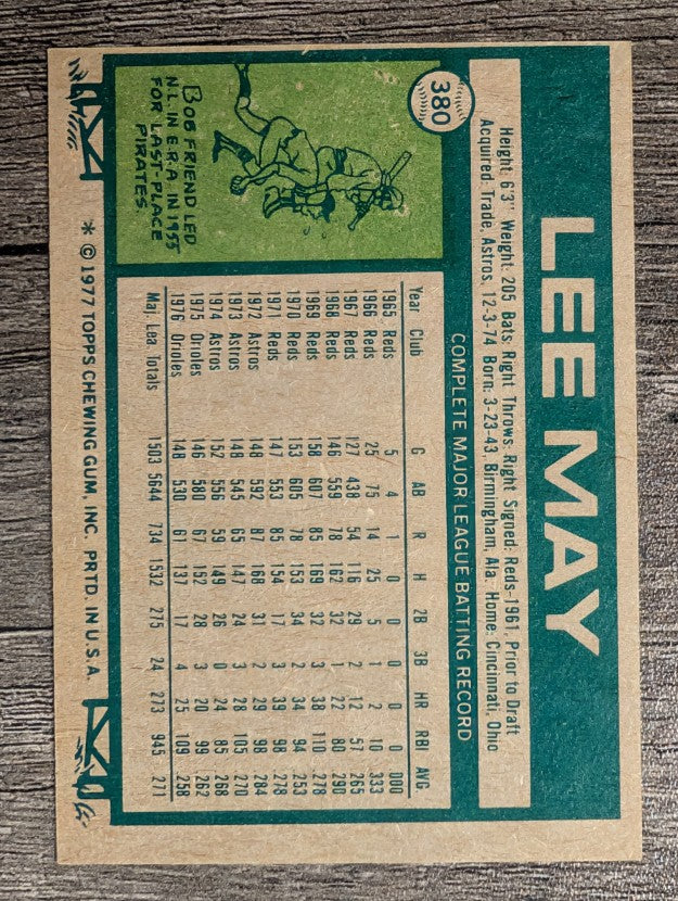 1977 Topps #380 Lee May (EXMT)