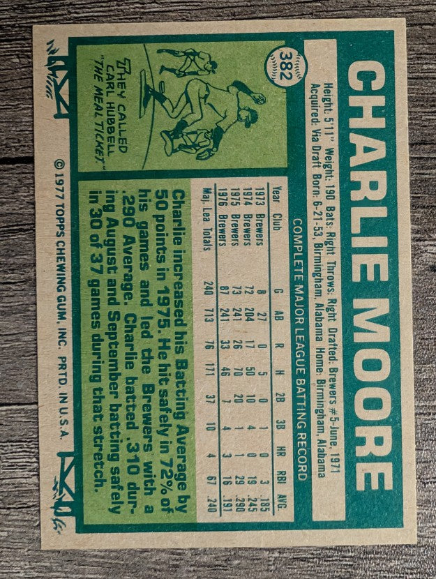 1977 Topps #382 Charlie Moore (NM)