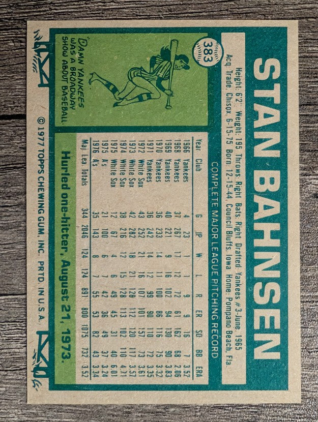 1977 Topps #383 Stan Bahnsen (NMMT)