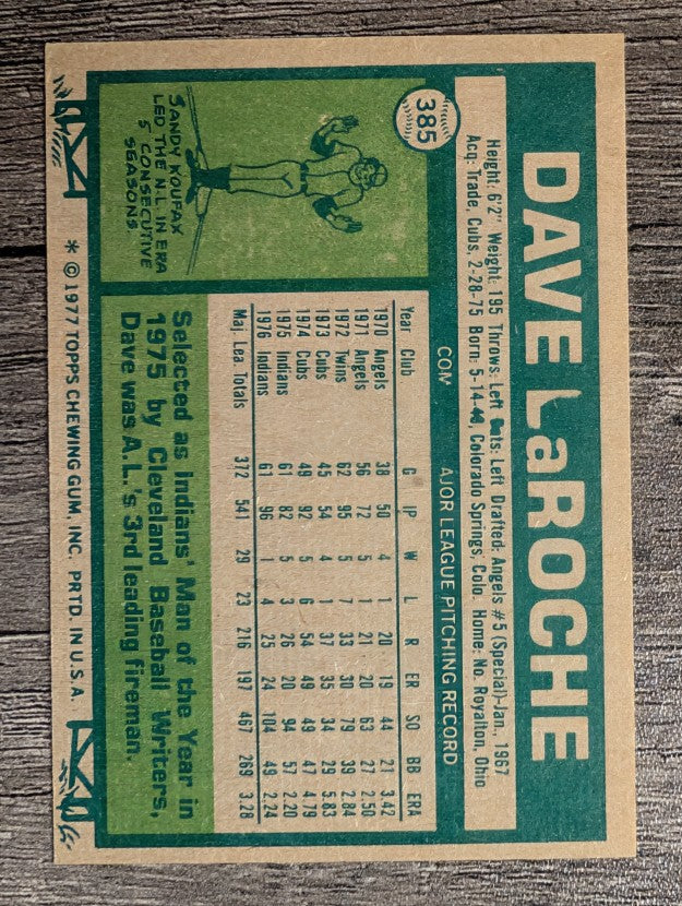 1977 Topps #385 Dave LaRoche (EX)