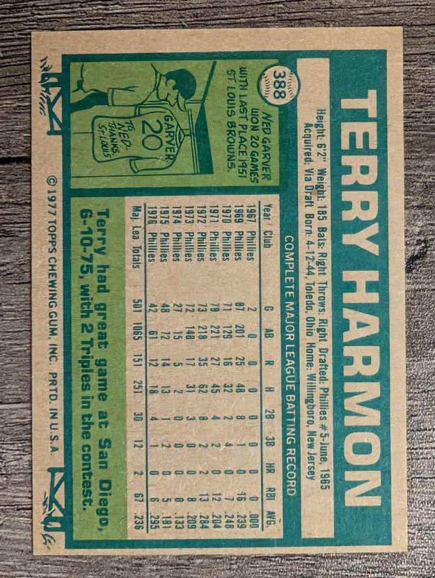 1977 Topps #388 Terry Harmon (EXMT)