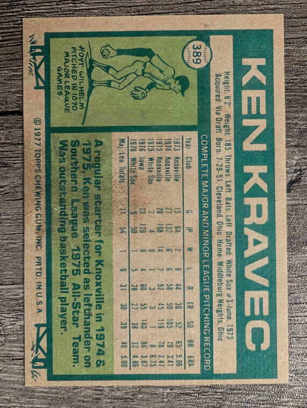 1977 Topps #389 Ken Kravec RC (VGEX)