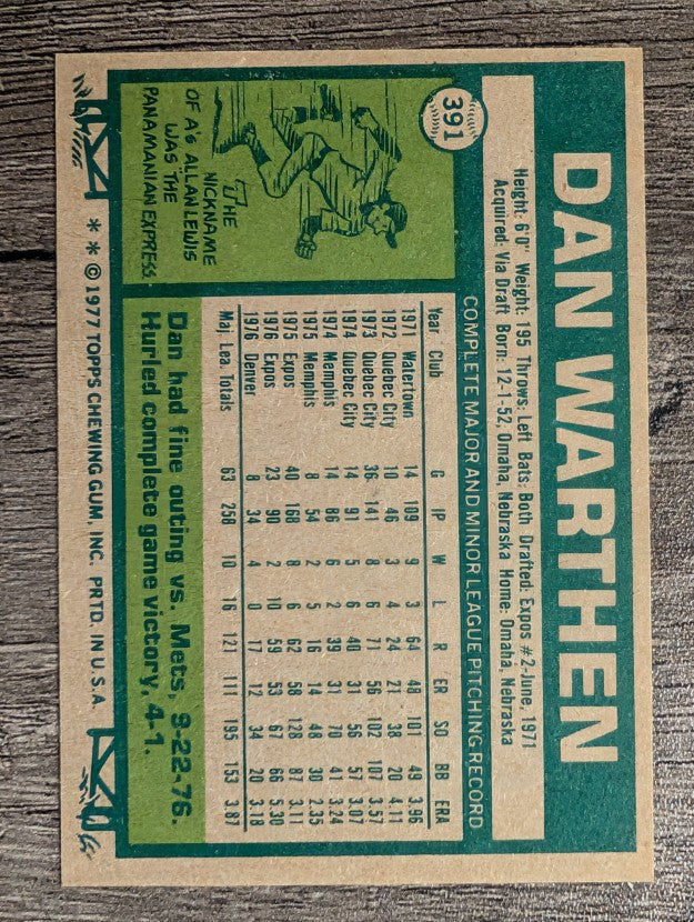 1977 Topps #391 Dan Warthen (NM)