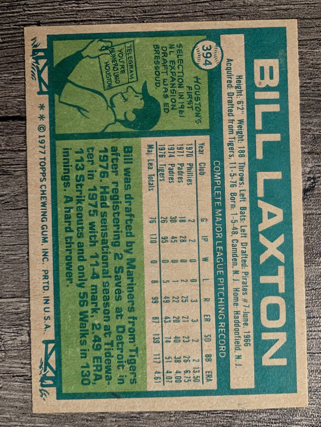 1977 Topps #394 Bill Laxton RC (NM)