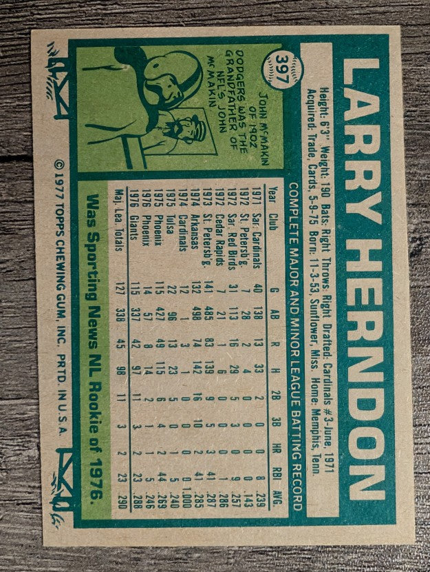 1977 Topps #397 Larry Herndon RC (NM)