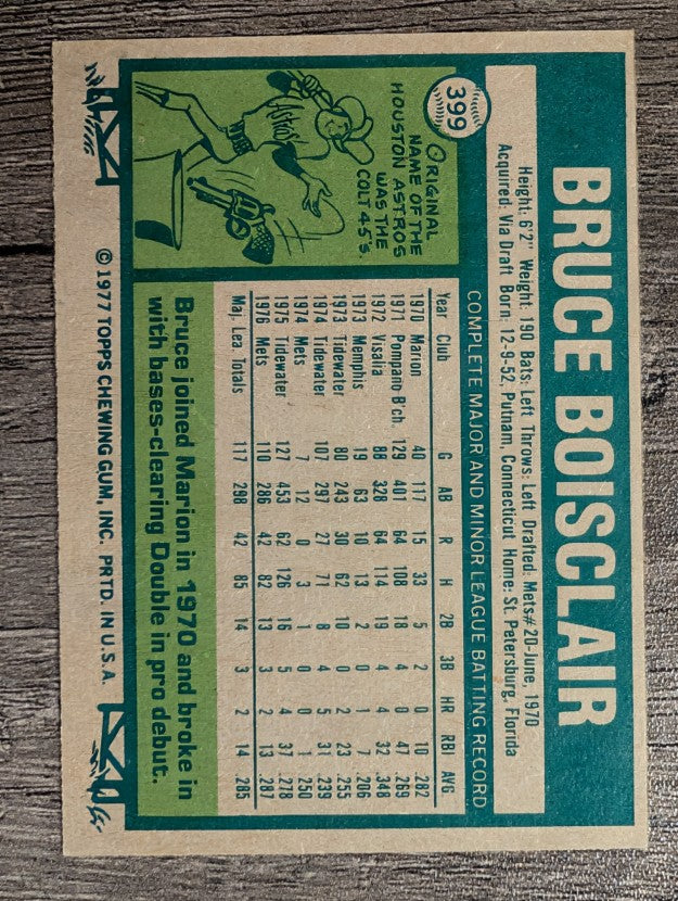 1977 Topps #399 Bruce Boisclair RC (EXMT)