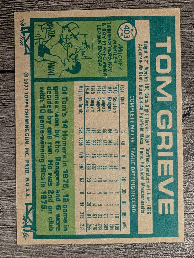 1977 Topps #403 Tom Grieve (EXMT)
