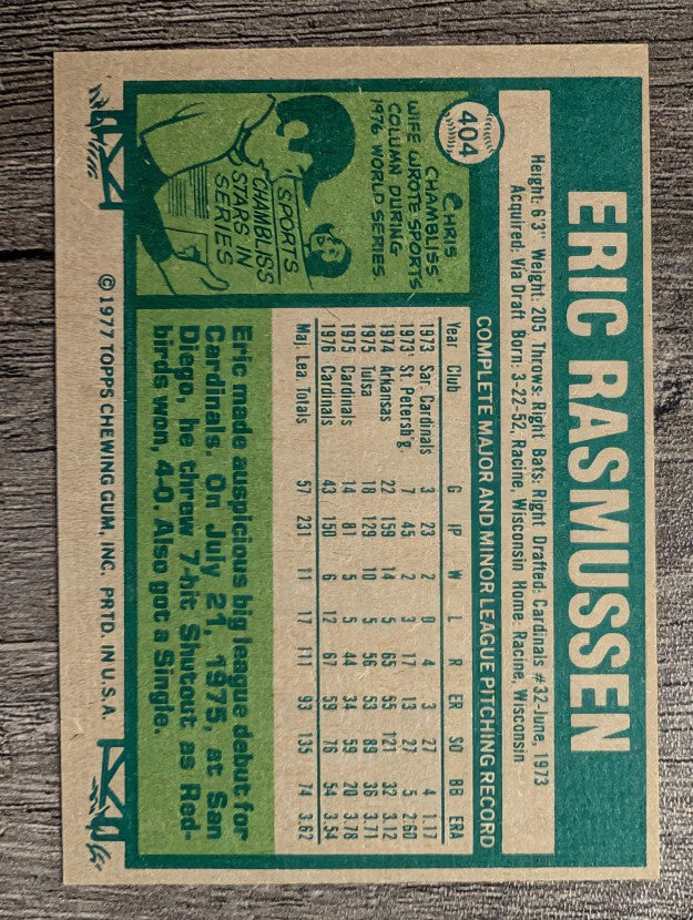 1977 Topps #404 Eric Rasmussen RC (EXMT)