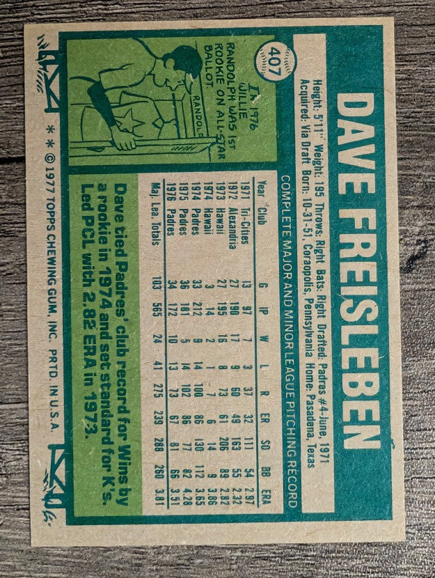 1977 Topps #407 Dave Freisleben (NM)