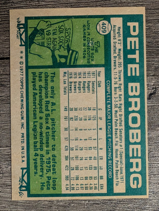 1977 Topps #409 Pete Broberg (EXMT)