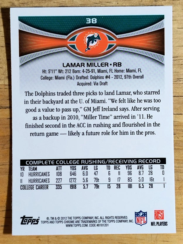 2012 Topps Chrome #38 Lamar Miller RC