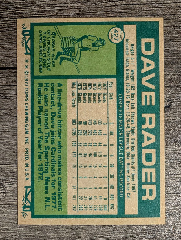 1977 Topps #427 Dave Rader (NM)