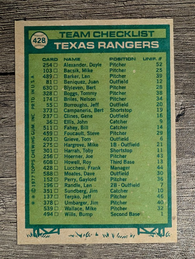 1977 Topps #428 Texas Rangers CL/Frank Lucchesi (NMMT)