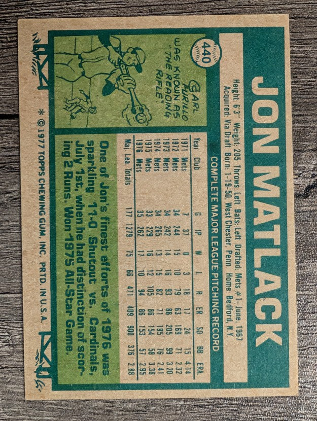 1977 Topps #440 Jon Matlack (NM)