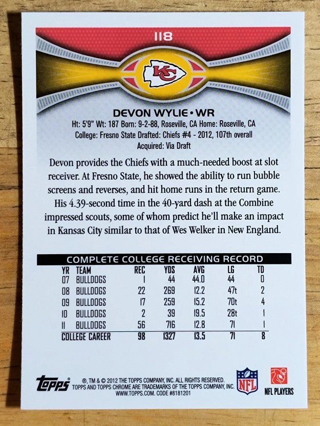 2012 Topps Chrome #118 Devon Wylie RC