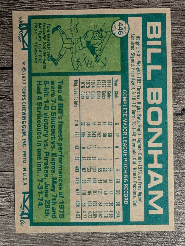 1977 Topps #446 Bill Bonham (NMMT)