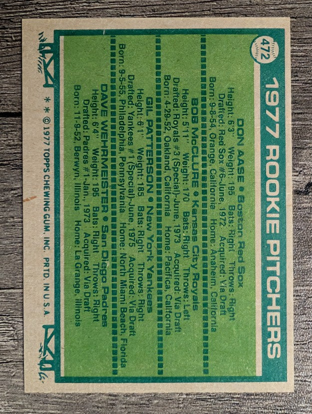 1977 Topps #472 Don Aase/Bob McClure/Gil Patterson RC/Dave Wehrmeister RC (NM)