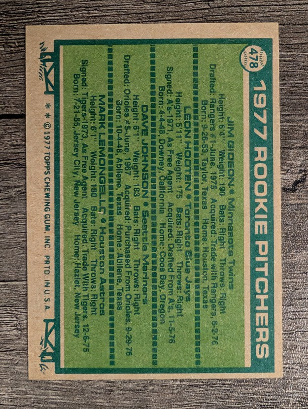 1977 Topps #478 Jim Gideon/Leon Hooten/Dave Johnson/Mark Lemongello RC (NM)