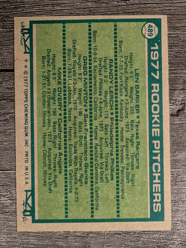 1977 Topps #489 Len Barker RC/Randy Lerch/Greg Minton RC/Mike Overy RC (NM)