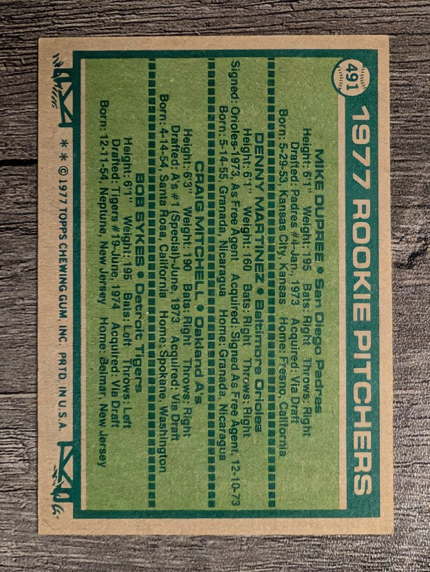 1977 Topps #491 Mike Dupree/Dennis Martinez/Craig Mitchell/Bob Sykes RC (EXMT)