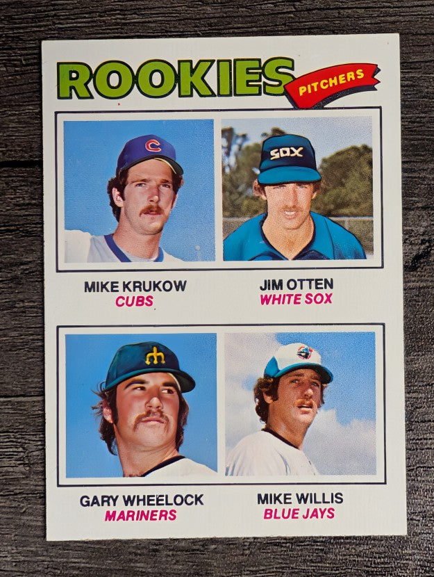 1977 Topps #493 Mike Krukow RC/Jim Otten/Gary Wheelock RC/Mike Willis RC (NM)