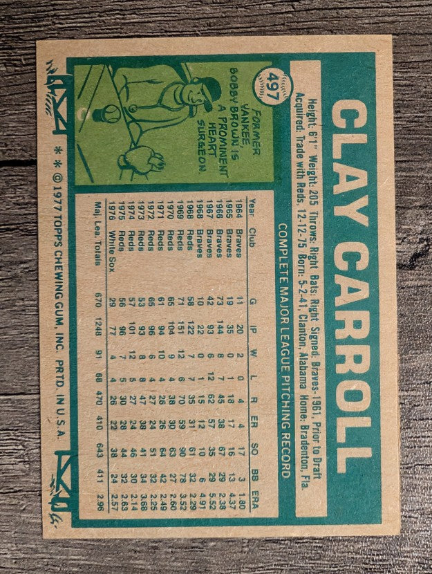 1977 Topps #497 Clay Carroll (EXMT)