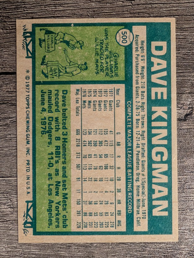 1977 Topps #500 Dave Kingman (NMMT)