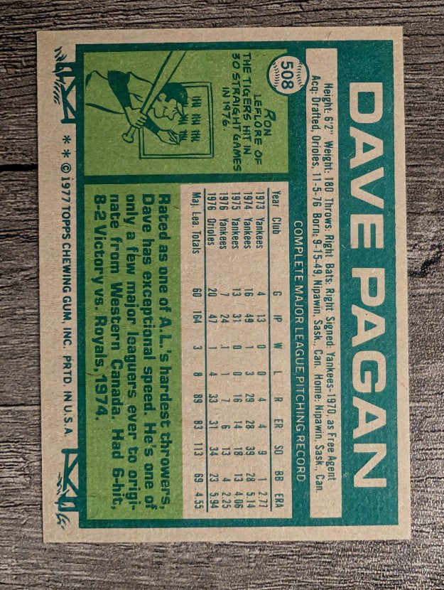 1977 Topps #508 Dave Pagan (NM)