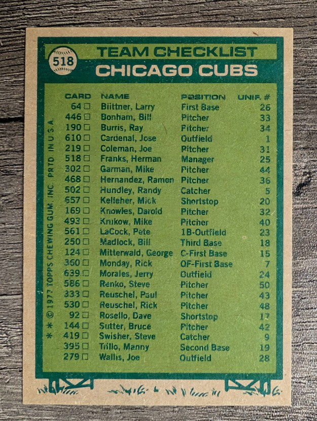 1977 Topps #518 Chicago Cubs CL/Herman Franks MG (NM)