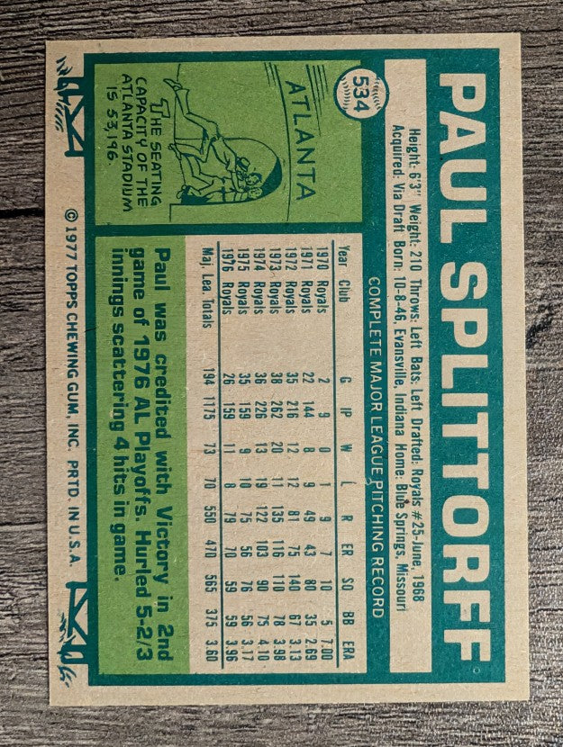 1977 Topps #534 Paul Splittorff (EXMT)