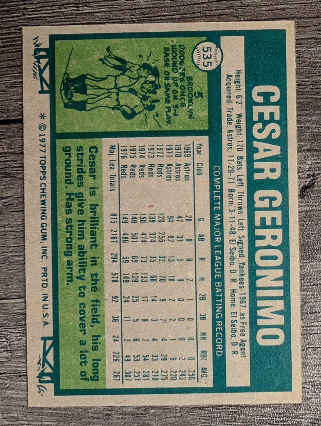 1977 Topps #535 Cesar Geronimo (EXMT)