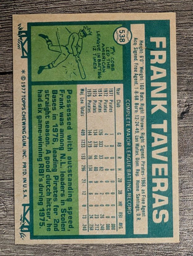 1977 Topps #538 Frank Taveras (NM)