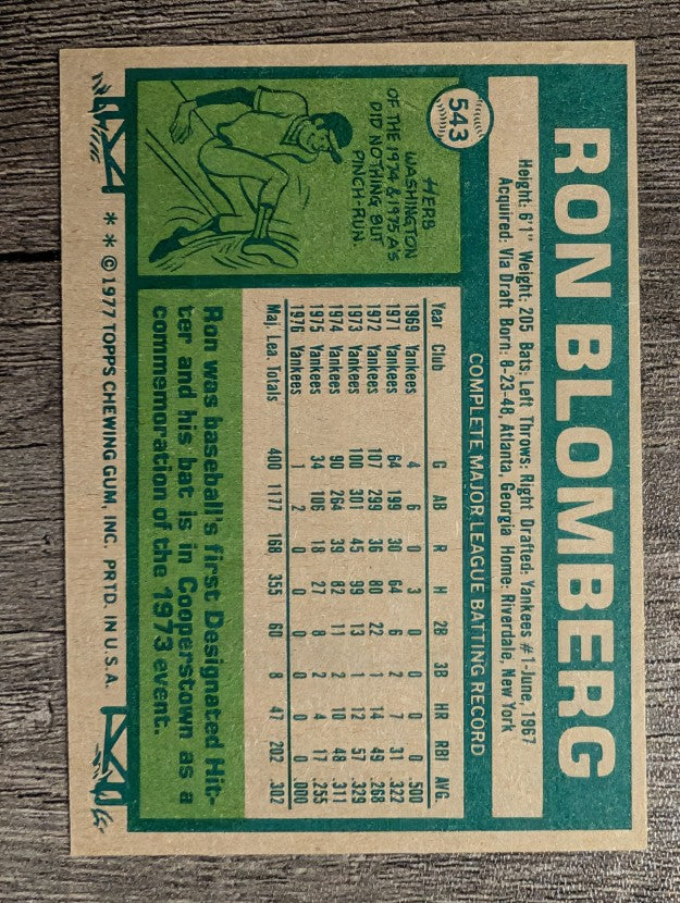 1977 Topps #543 Ron Blomberg (NM)