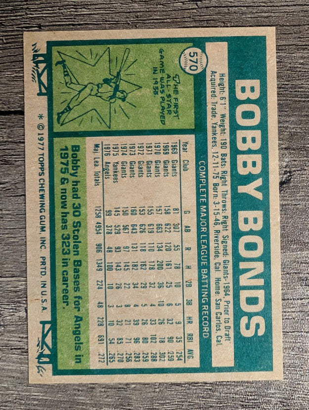 1977 Topps #570 Bobby Bonds (EXMT)