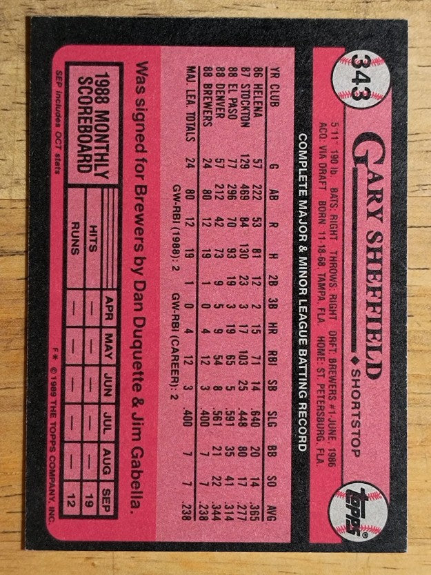 1989 Topps #343 Gary Sheffield FS RC