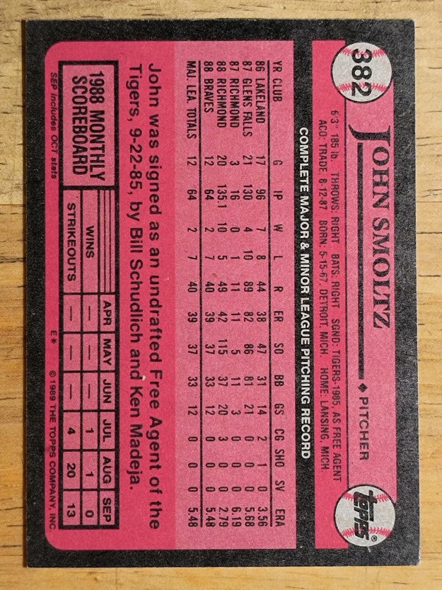 1989 Topps #382 John Smoltz RC