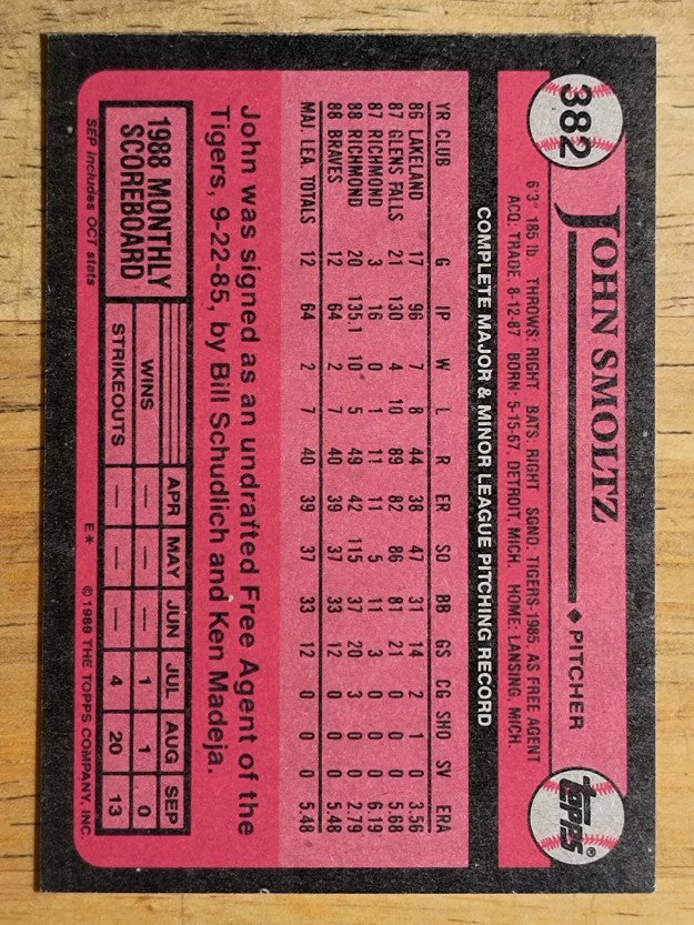 1989 Topps #382 John Smoltz RC
