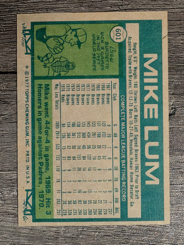 1977 Topps #601 Mike Lum (EXMT)