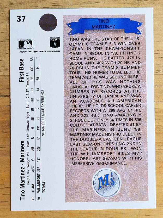 1990 Upper Deck #37 Tino Martinez