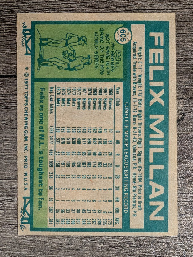1977 Topps #605 Felix Millan (EXMT)
