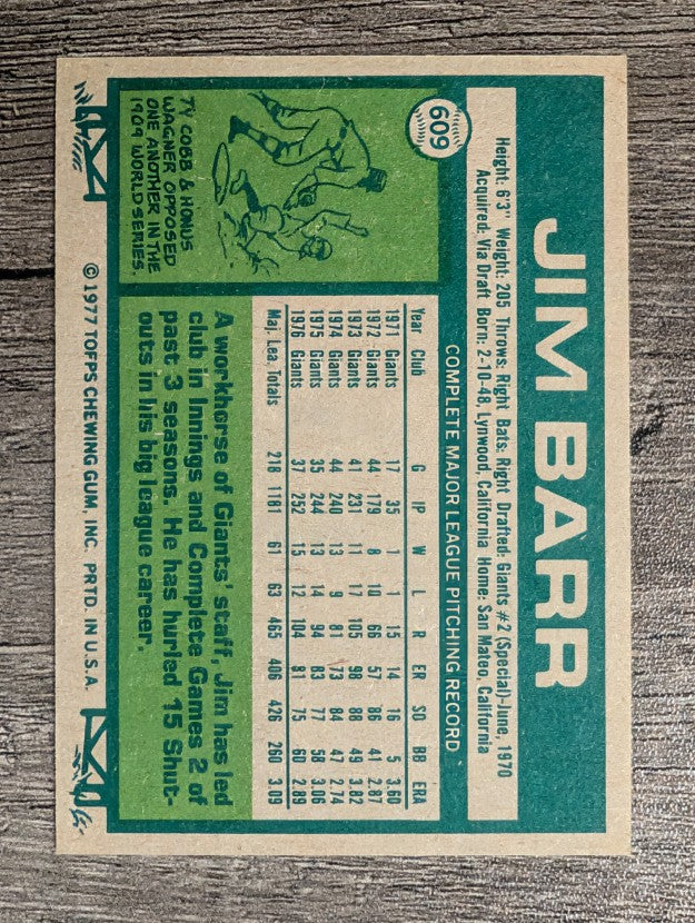 1977 Topps #609 Jim Barr (EXMT)