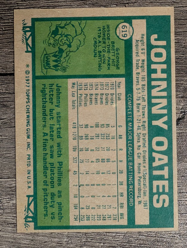 1977 Topps #619 Johnny Oates (EXMT)